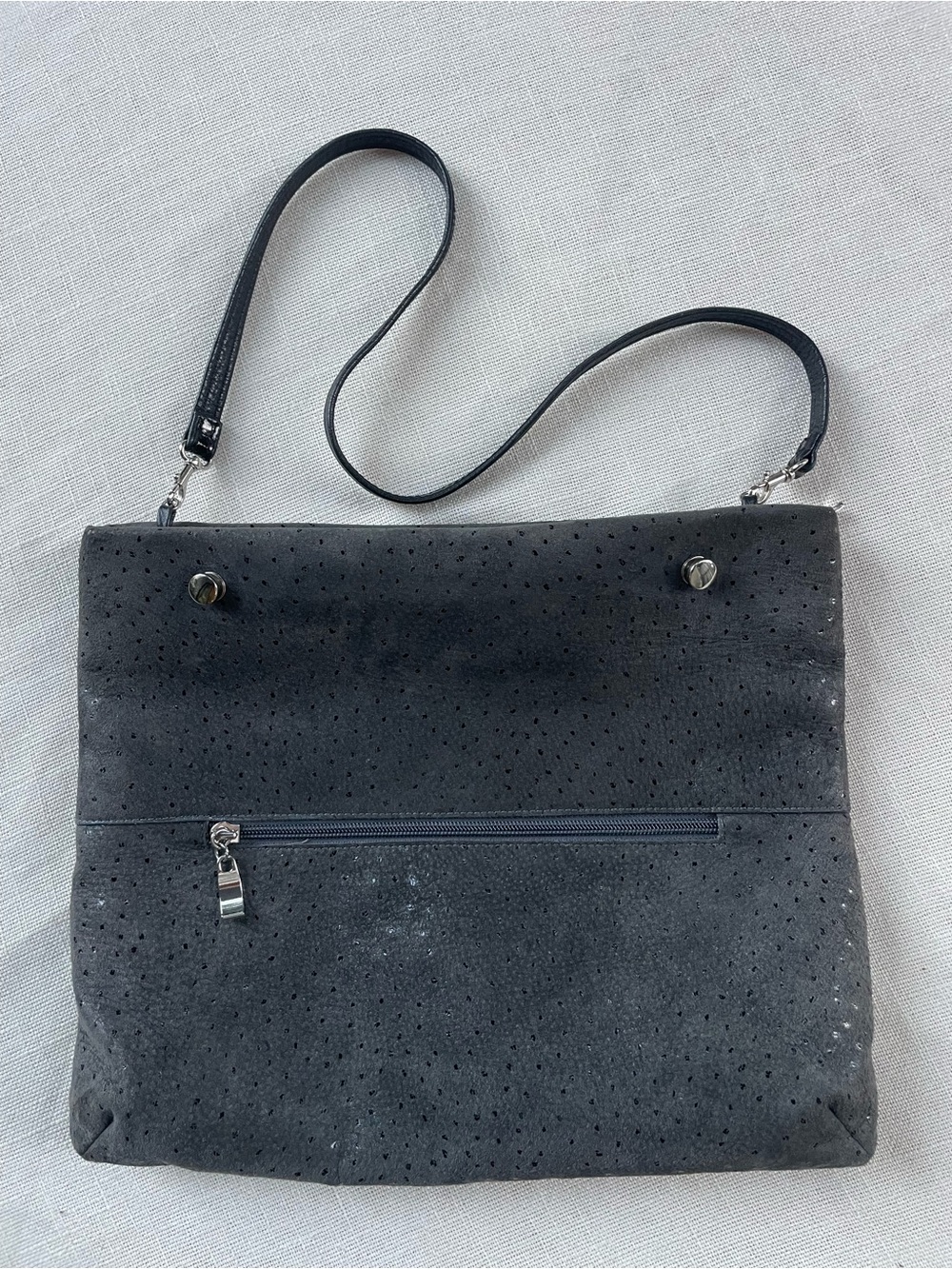 Vintage Due Fratelli Rare Ostrich Gray Suede Fold Over Clutch Made in Canada